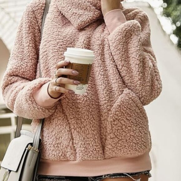 Kirundo Sherpa Fleece Quarter Zip Pullover - Cozy Blush Pink - Size M - Picture 2 of 10